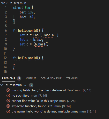 Diagnostics in VSCode